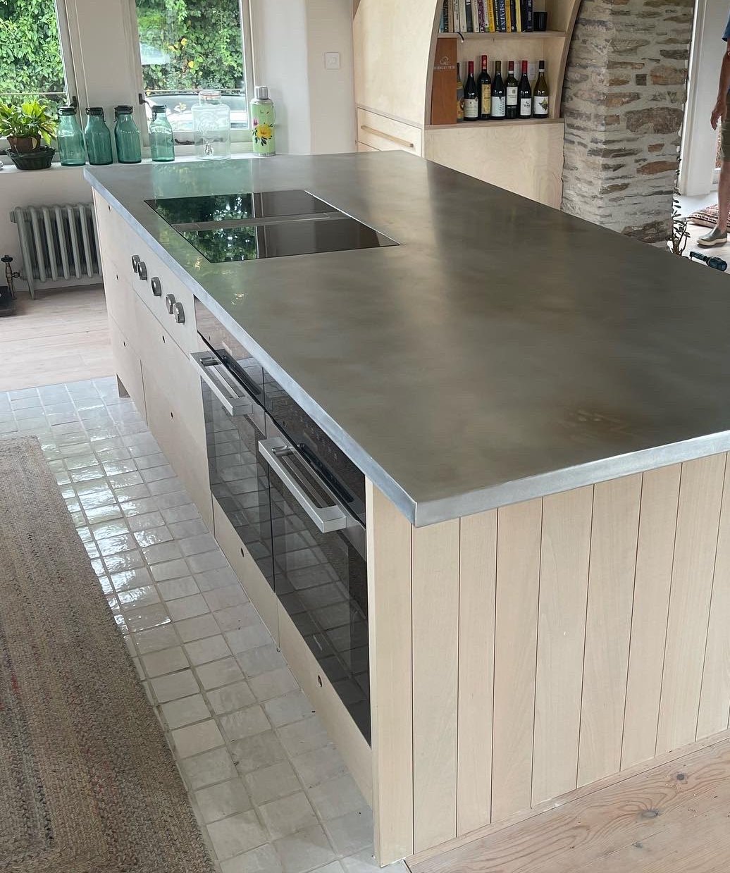 Zinc island worktop in a converted chapel